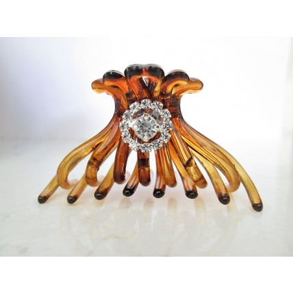 Smaller brown hair claw clip for fine, thin hair with crystals
