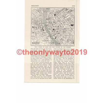 Budapest, Buda & Pest Map, Hungary, Book Illustration, c1920