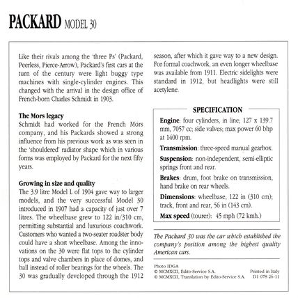 Collectors Club card. Classic Cars. Packard Model 30