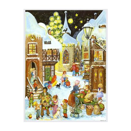 ADV746 - Sellmer Advent Calendar - Old Village Market - 10.5"H x 14.5"W x .1"D