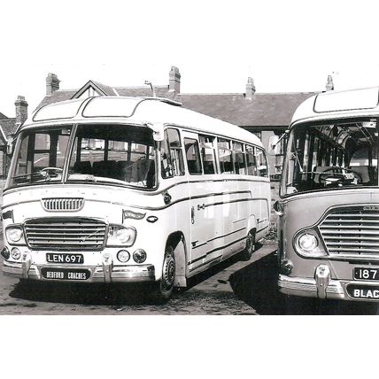 Black & White Photograph of Bedford Coaches of Chadderton, Oldham - LEN 697
