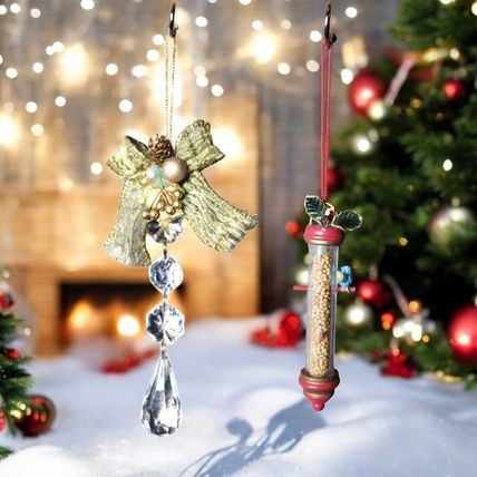 Vintage Ornament Bundle of 2 - Crystal Suncatcher, Bird Feeder