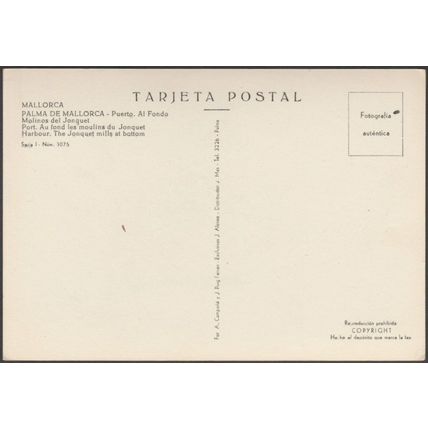 Al Fondo Molinos del Jonquet, Palma de Mallorca, c.1960 - CPF Tarjeta Postal