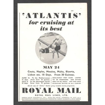 ROYAL MAIL LINES LTD. cruising ship :- Original Vintage 1935 Magazine Advert
