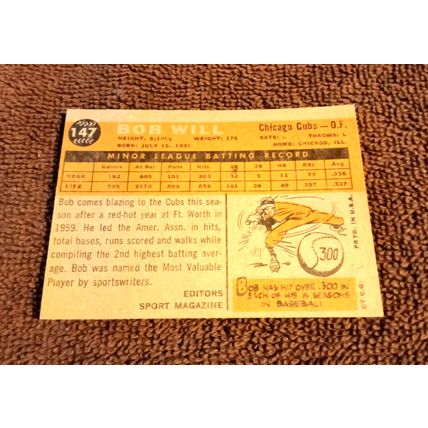 Topps 1960 RC Star 147 Bob Will Chicago Cubs 6.0 EXMT Or Better No Creases (GC)