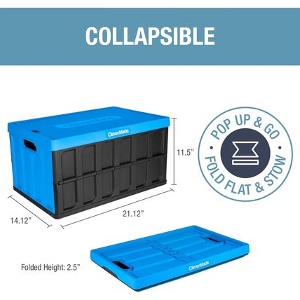 Clevermade Collapsible Storage Bins with Lids- Neptune Blue 3Pack 46L- Plastic C