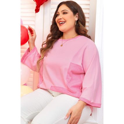 Bonbon Oversized Patched High Low Bracelet Sleeve Plus Size T Shirt
