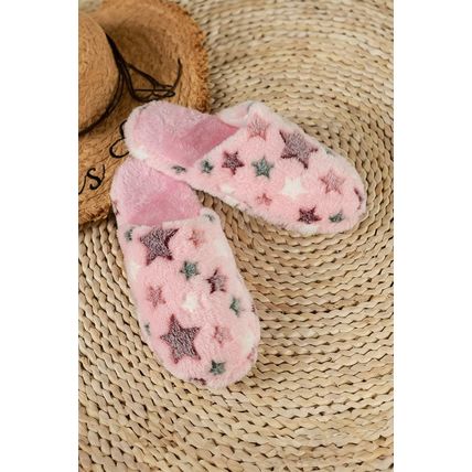 Pink Star Pattern Plush Home Slippers