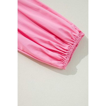 Bright Pink Balloon Sleeve Button Up Mini Shirt Dress