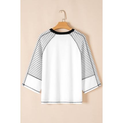 Black Striped Bracelet Sleeve Raglan Patchwork Top