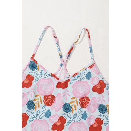 Multicolour Floral V Neck Cami Top and Ruffled Shorts Lounge Set