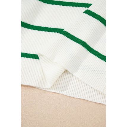Bright Green Striped Scalloped Edge U Neck Sleeveless Sweater Vest