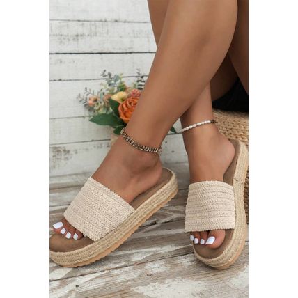 White Boho Woven Non-slip Wedge Slippers