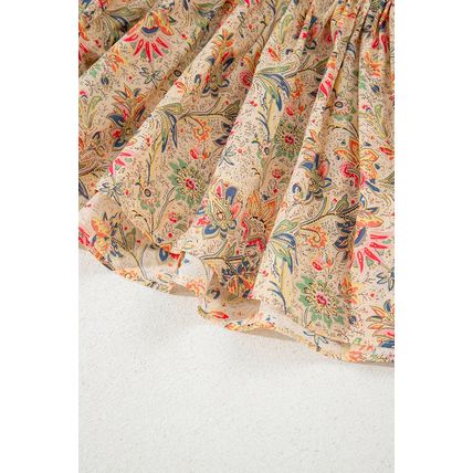 Apricot Floral Print Spaghetti Straps Ruffled Peplum Tank Top
