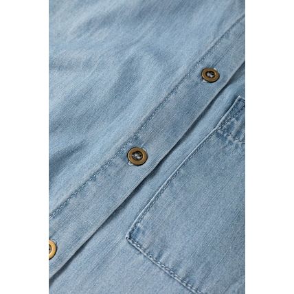Dusk Blue Folded Short Sleeve Patched Pocket Denim Shirt