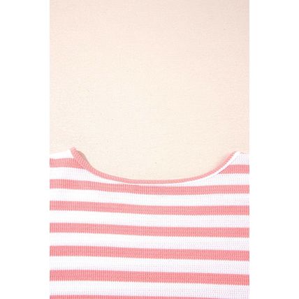 Pink Stripe Textured Contrast Dropped Long Sleeve Top