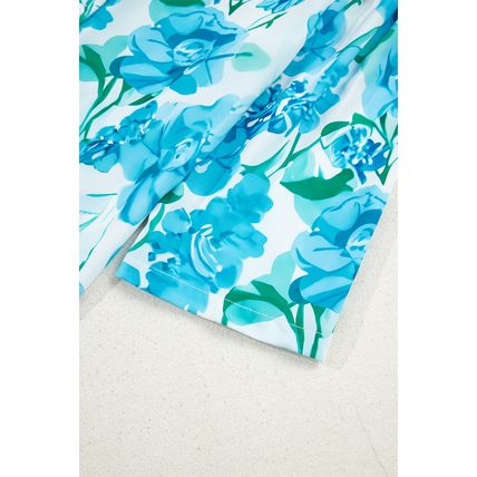 Green Floral Frilled Collar Three Quarters Sleeve Elegant Shirt