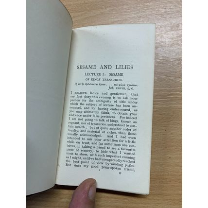 1920 JOHN RUSKIN "SESAME AND LILIES" SMALL ANTIQUE HARDBACK BOOK (P3)