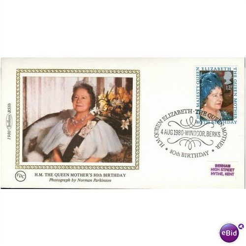 Benham Silk FDC 1980 - H.M Queen Mother 80th Birthday 2