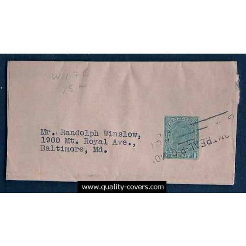 Canada #W17a Postal Wrapper USED circa 1933 Medallion. Montreal Quebec, roller