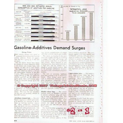 GASOLINE ADDITIVE DEMAND SURGES 1955 oil gas petroleum vintage article