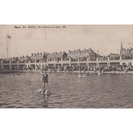 St Annes On Sea Open Air Baths Lancashire Woman Swimming On Toy Horse Postcard
