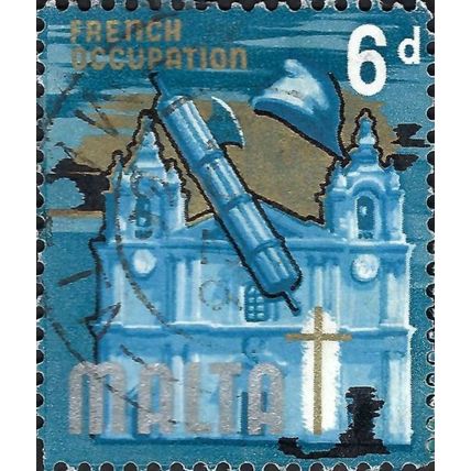MALTA, French occupation, Mdina cathedral, blue 1965, 6d, #3