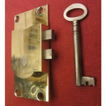 Antique Cabinet Cupboard Lock LEFT HANDED Georgian Brass & Steel 1 working Key