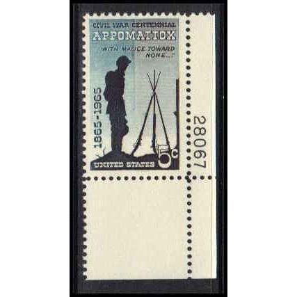 1182 5c Appomattox Fine MNH P#S LR 28067 ZA3008