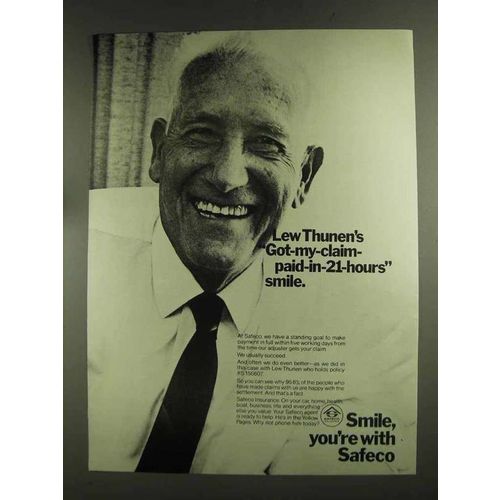 1972 Safeco Insurance Ad - Lew Thunen's Smile