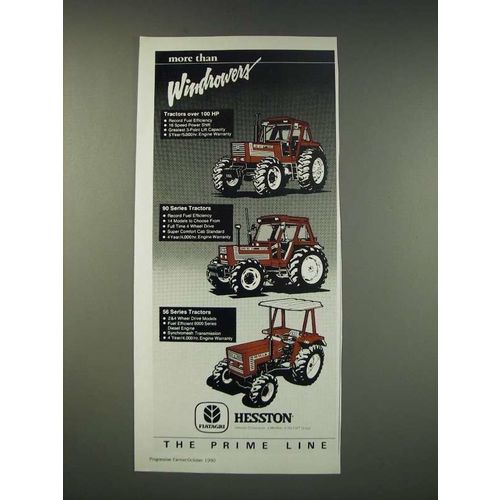 1990 Hesston 160-90, 100-90 and 65-56 tractors Ad - More than windrowers