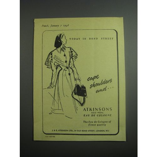 1948 Atkinsons Gold Medal Eau de Cologne Ad - Today in Bond Street Cape