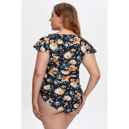 Plus Size Flutter Cap Sleeve Floral High Waist Bikini