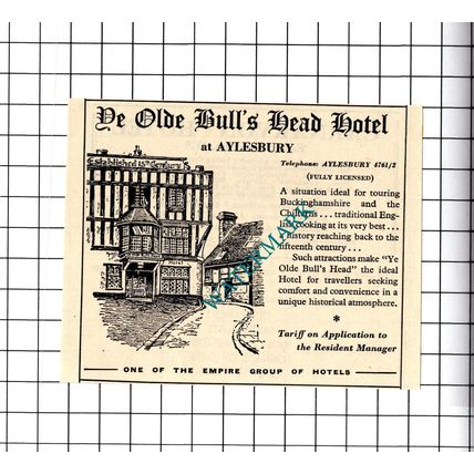 Ye Olde Bull's Head Hotel Aylesbury Small Advert - 1958 Cutting / Print