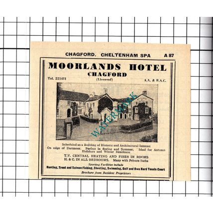 Moorlands Hotel Chagford London Small Advert - 1958 Cutting / Print