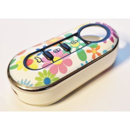 Cute Floral flowers Retro Flower Car Key Cover, Fits Fiat 3 button key 500