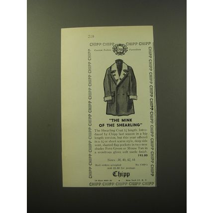 1960 Chipp Fashion Advertisement - The Mink of the Shearling