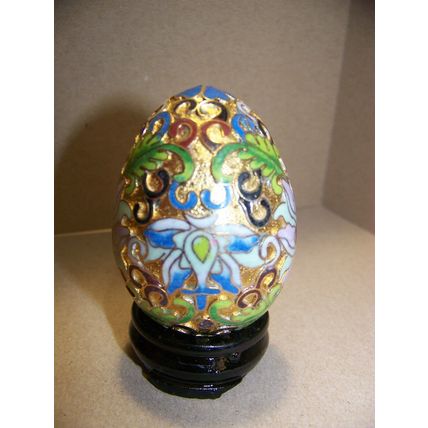 Vintage Cloisonne Enamel Egg w/ Stand 2 1/2"