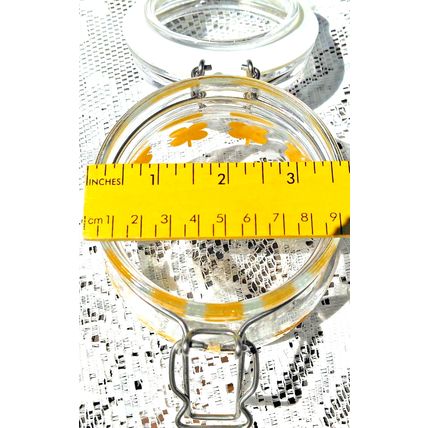 Vintage Ikea Sommar Clear Glass Storage Jar Yellow Clover Leaf Hinged Sealed Lid