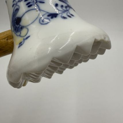 Antique Meissen Germany Blue Onion Meat Tenderizer with Wooden Handle Flaw