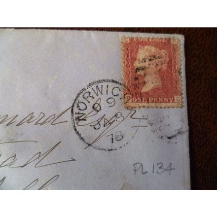 1878 GB QV 1d Red stamp CP Plate 134 cover Norwich Barnard Worstead Norfolk wax