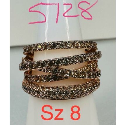 Ring Bomb Party Sz8 RBP Colorless Gem Clusters Rose Gold P Band Costume Jewelry