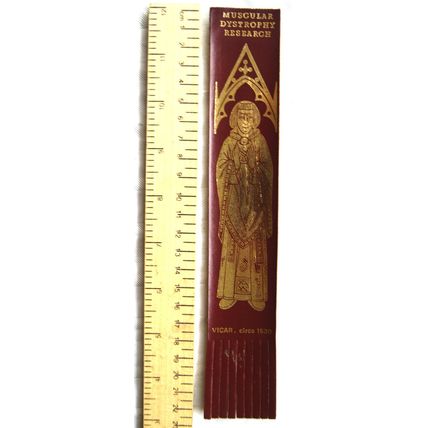 Vintage: red leather bookmark - Muscular Dystrophy Research, Vicar c.1520