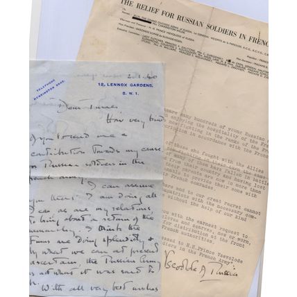 Prince Vsevolod Ivanovich 2x Russian Army in France WW2 Hand Signed Letter s