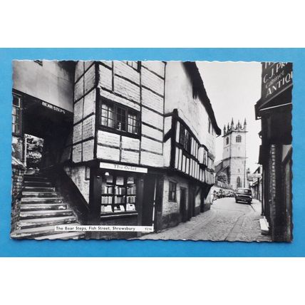 Shrewsbury, Fish Street, The Bear Steps - RP Shropshire modern postcard 1963