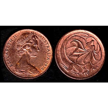 Australia Two Cent 1970 Used Coin Frilled neck-lizard 2c QE II