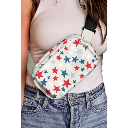 White Star Printed Buckle Strap Flag Day Crossbody Bag