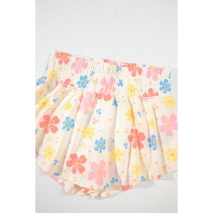 Apricot Floral Print Crop Top Wide Leg Short Set