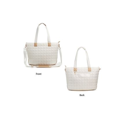 White Quilted Patchwork Large Tote Bag and Clutch 2pcs Set
