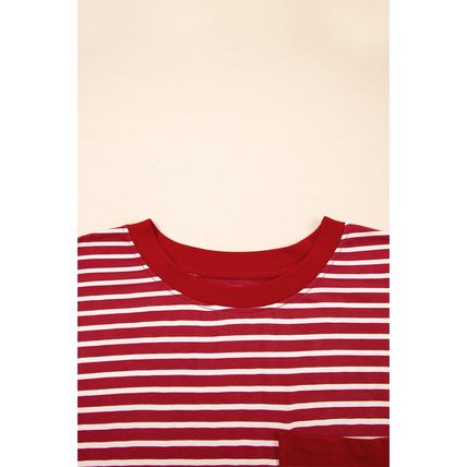 Red Stripe Chest Pocket Patch Round Neck Tank Top